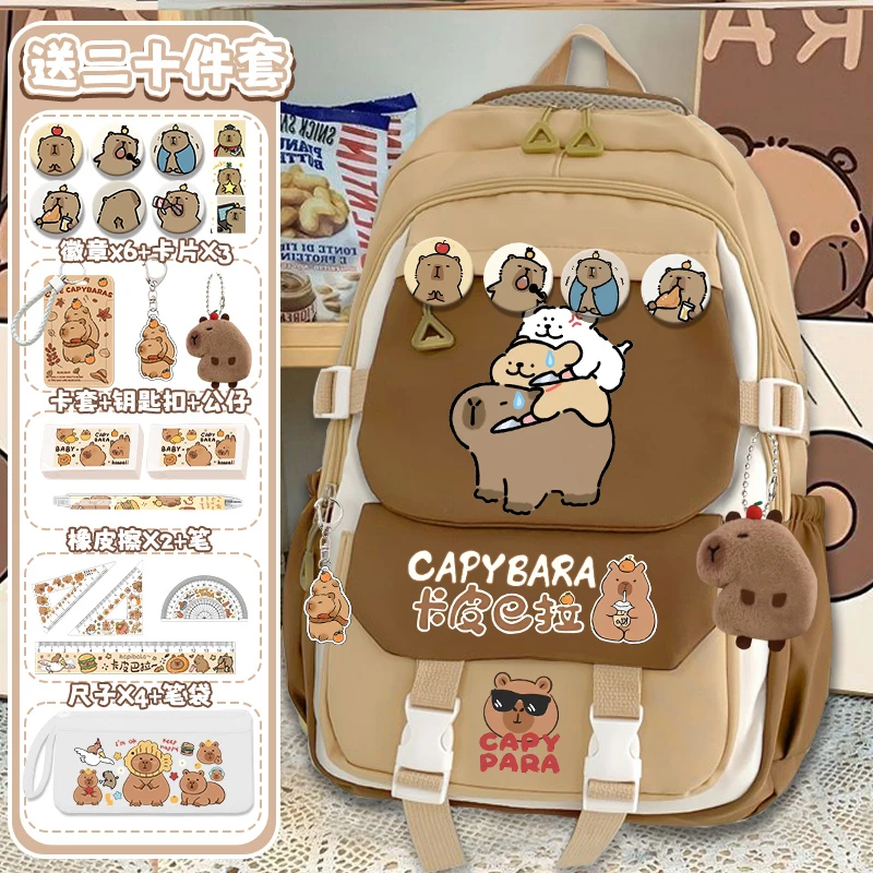 Kapibara capybara school backpack for girls grade 3-6 high-capacity children\'s backpack