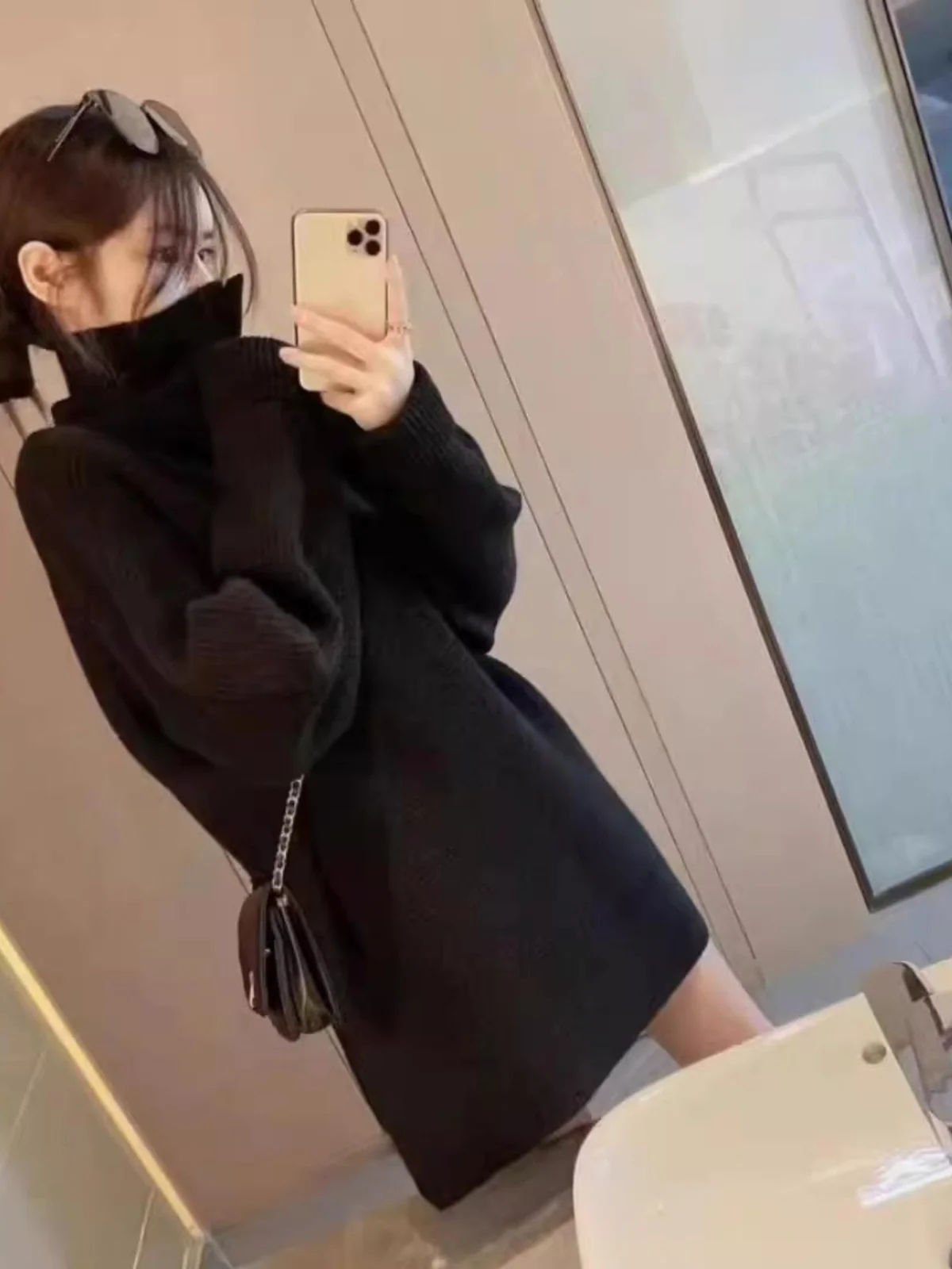 

plus Size Autumn Winter Knitted High Collar Lazy Sle Mid-Length Sweater Base irt Top for Plump Women Casual Loose Fit Sof...