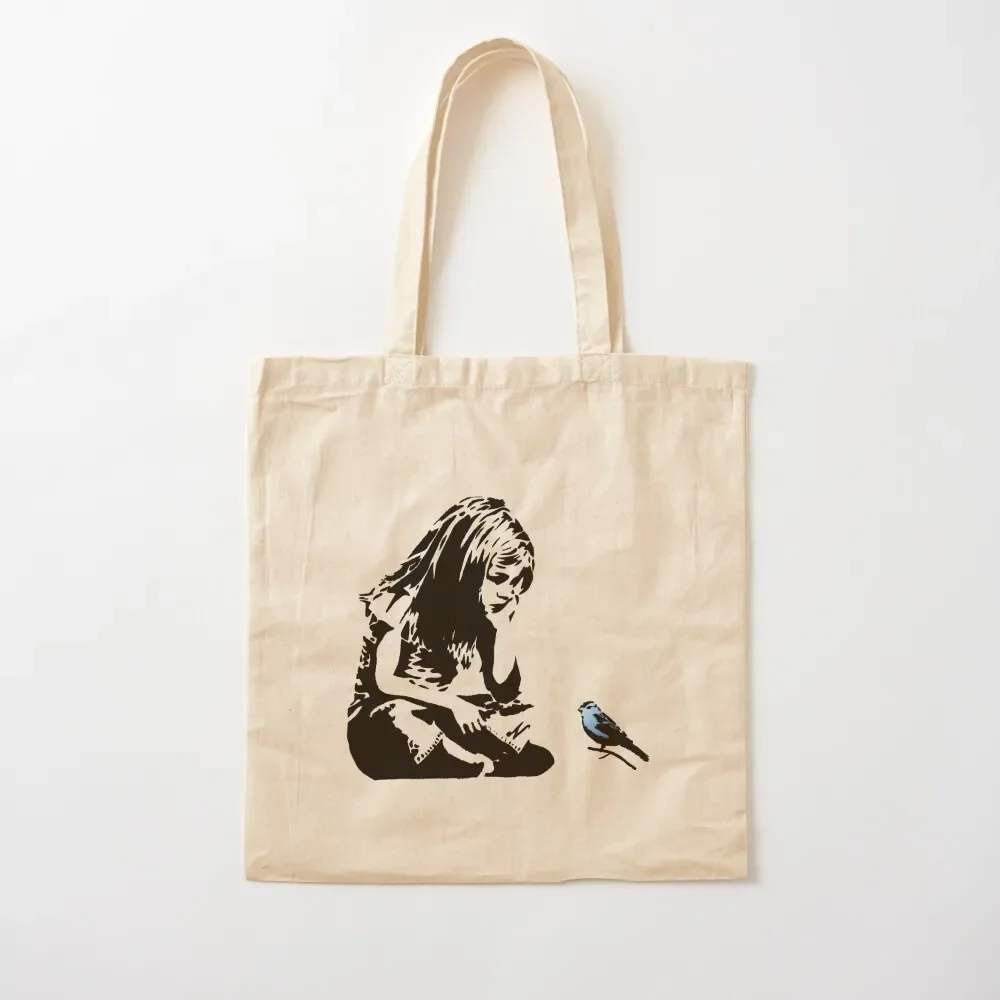 

Banksy Canvas Print Girl With Bluebird Tote Bag woman shopping bag tote bag women Customizable tote