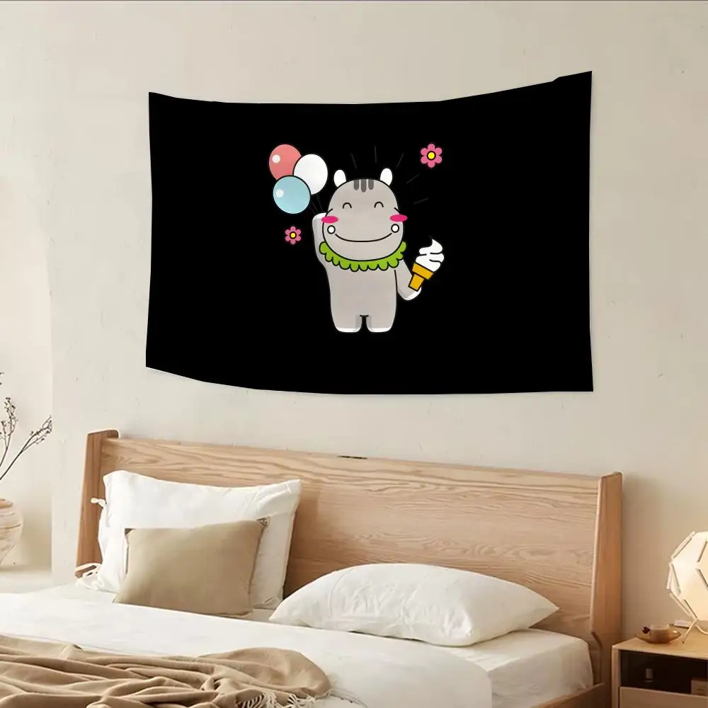 cute hippo anime Flags flags four rings hanging no edging for indoor use and outdoor decor easy hanging