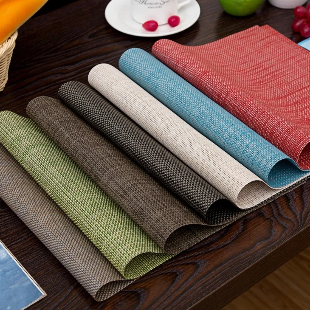 New Washable Woven Table Mats Heat Resistant Solid Color Water Cup Mat Insulating PVC Weave Fabric Coaster Kitchen