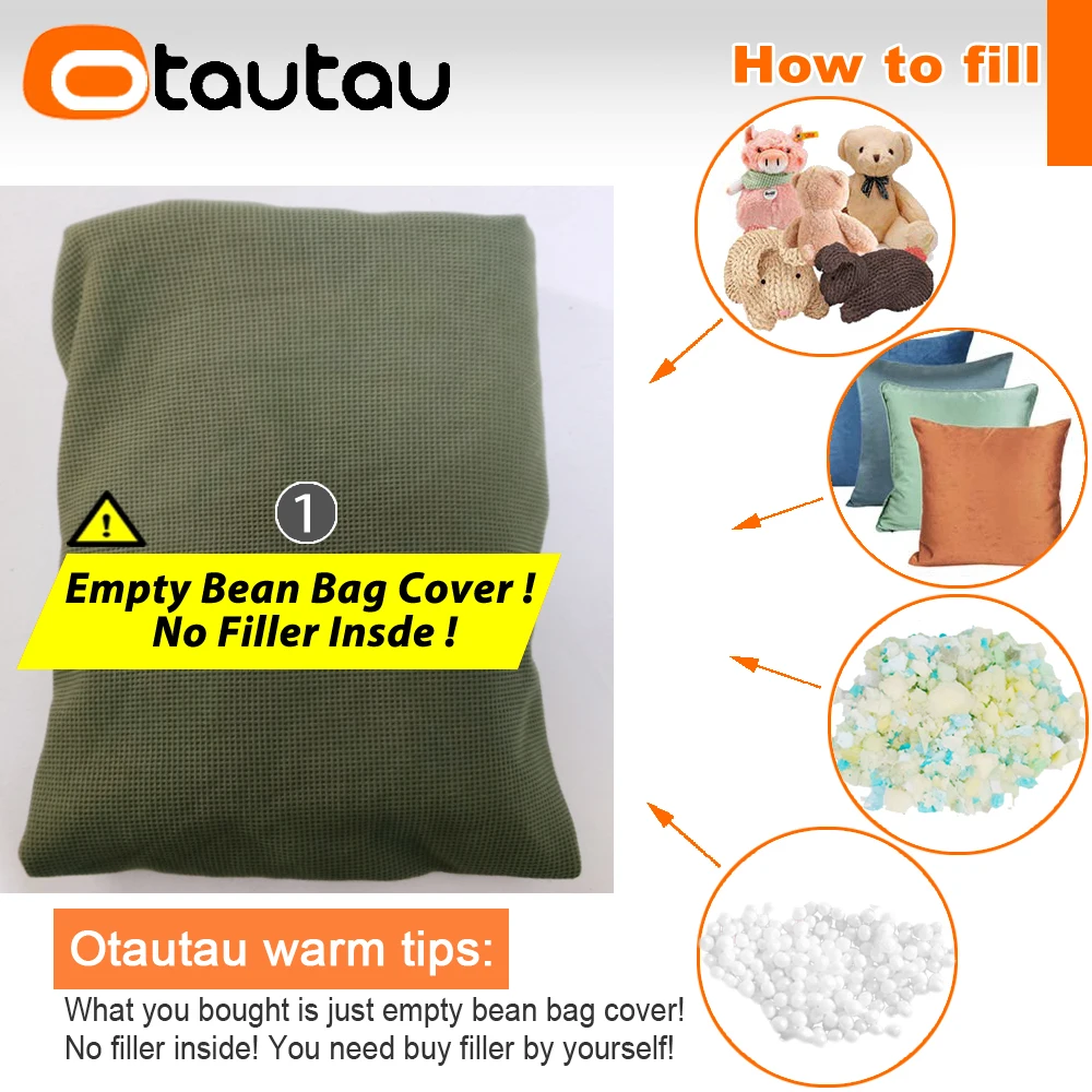 OTAUTAU Waffle Bean Bag Cover Corner Pouf DD177【No Filler Inside! You Need To Buy Filler By Yourself !】