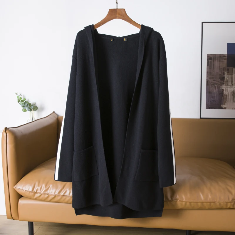 

Gentlemanly Sle! Men's Bla Long Hooded Knitwear Long Sve Open Cardigan Jaet Tagl Men's Clothing Spring Casual Loo...