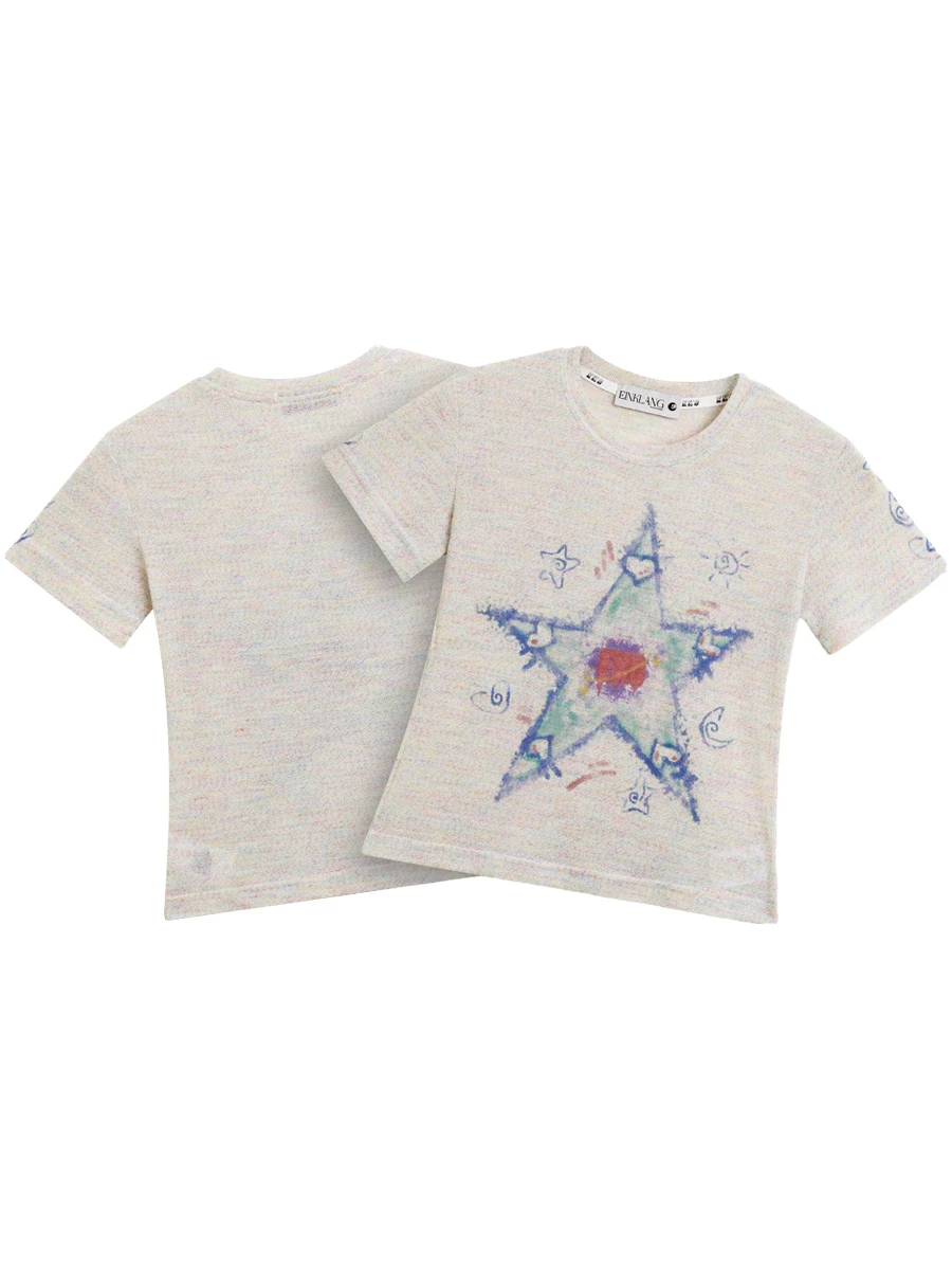 Rbrich 아메리칸 슬림핏 스타 프린트 오르트 슬림핏 티셔츠 여성용 어깨 길이 핫 걸 탑 스트리트웨어 코튼...