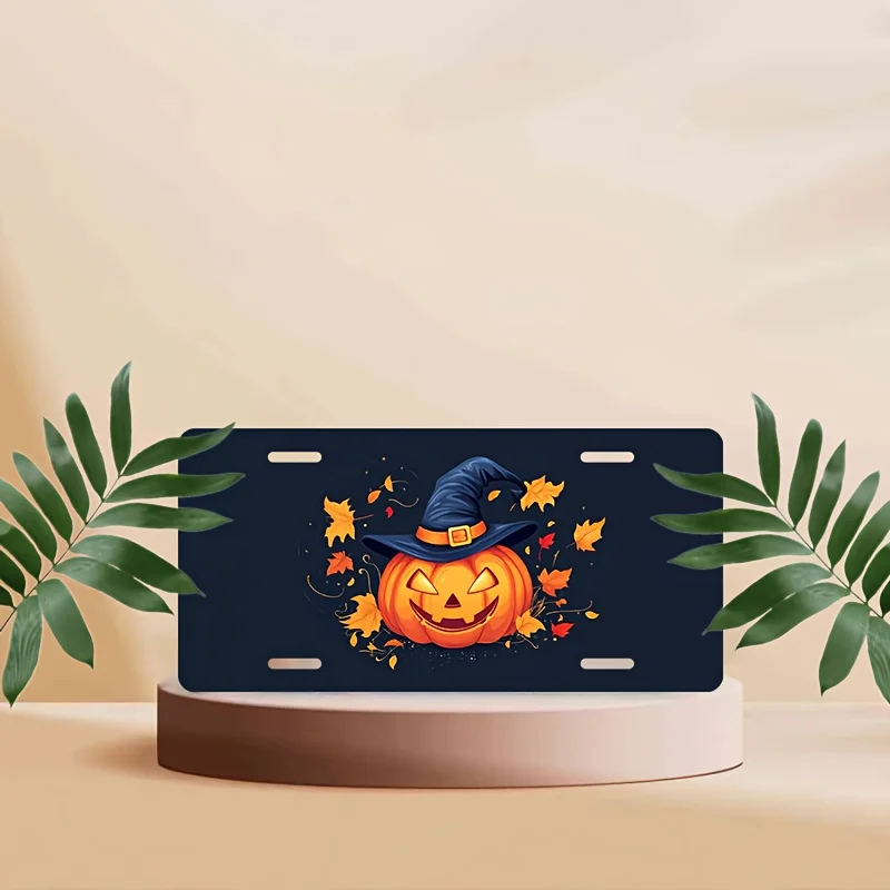 2D Flat, 1pc 1pcs Frame Suitable for Men & Women, 30.48cm x 15.24cm Flat License Plate Cover with Pumpkin & Witch Hat Design - S
