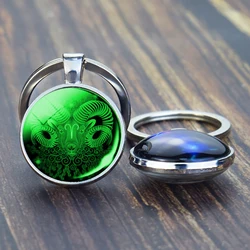 12 Constellation Keychain 12 Zodiac Signs Luminous Double Face Glass Dome Pendant Key Chain for Women Men Birthday Gift Key Ring