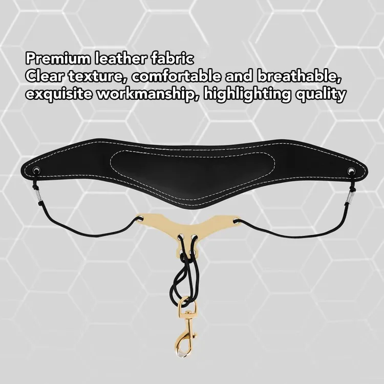 Saxophone Neck Strap Leather Breathable Adjustable Y Shape for Sax with Metal Swivel Snap Hook Black
