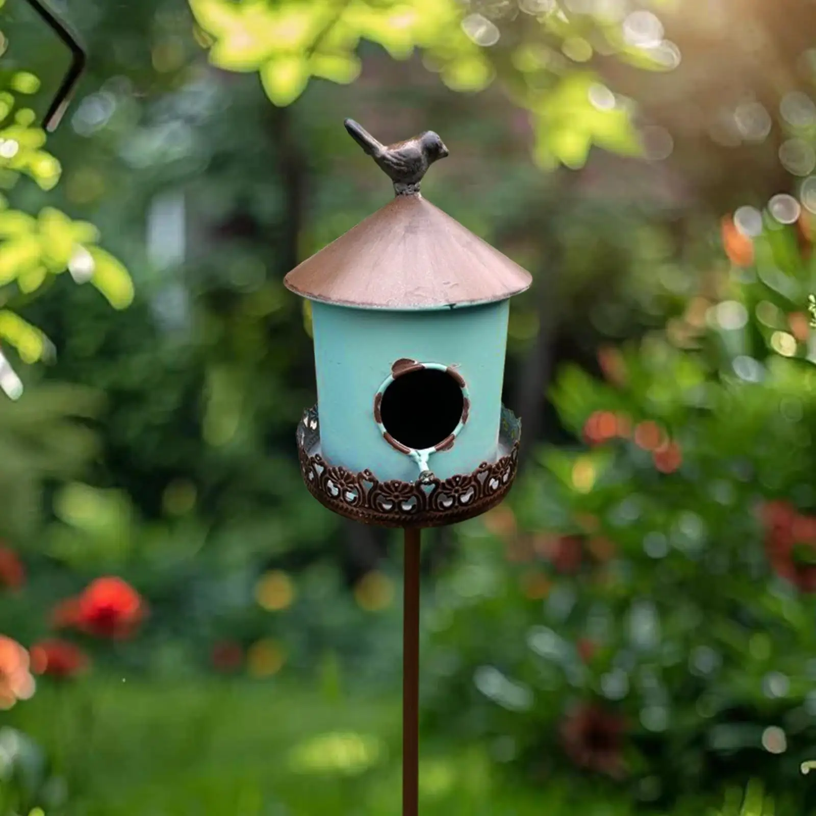 

Bird House Stake Birdcage Figurine Weatherproof Gifts Bird Resting Place with