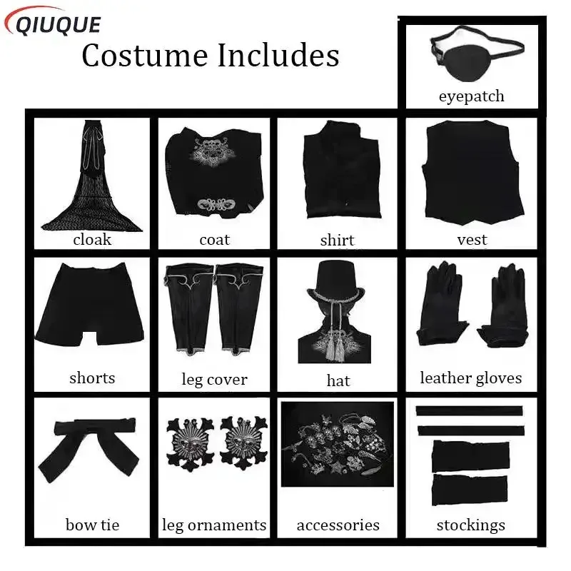 Anime Black Butler Kuroshitsuji Ciel Phantomhive Cosplay Costume 15th Anniversary Black Suits Outfits KX1799