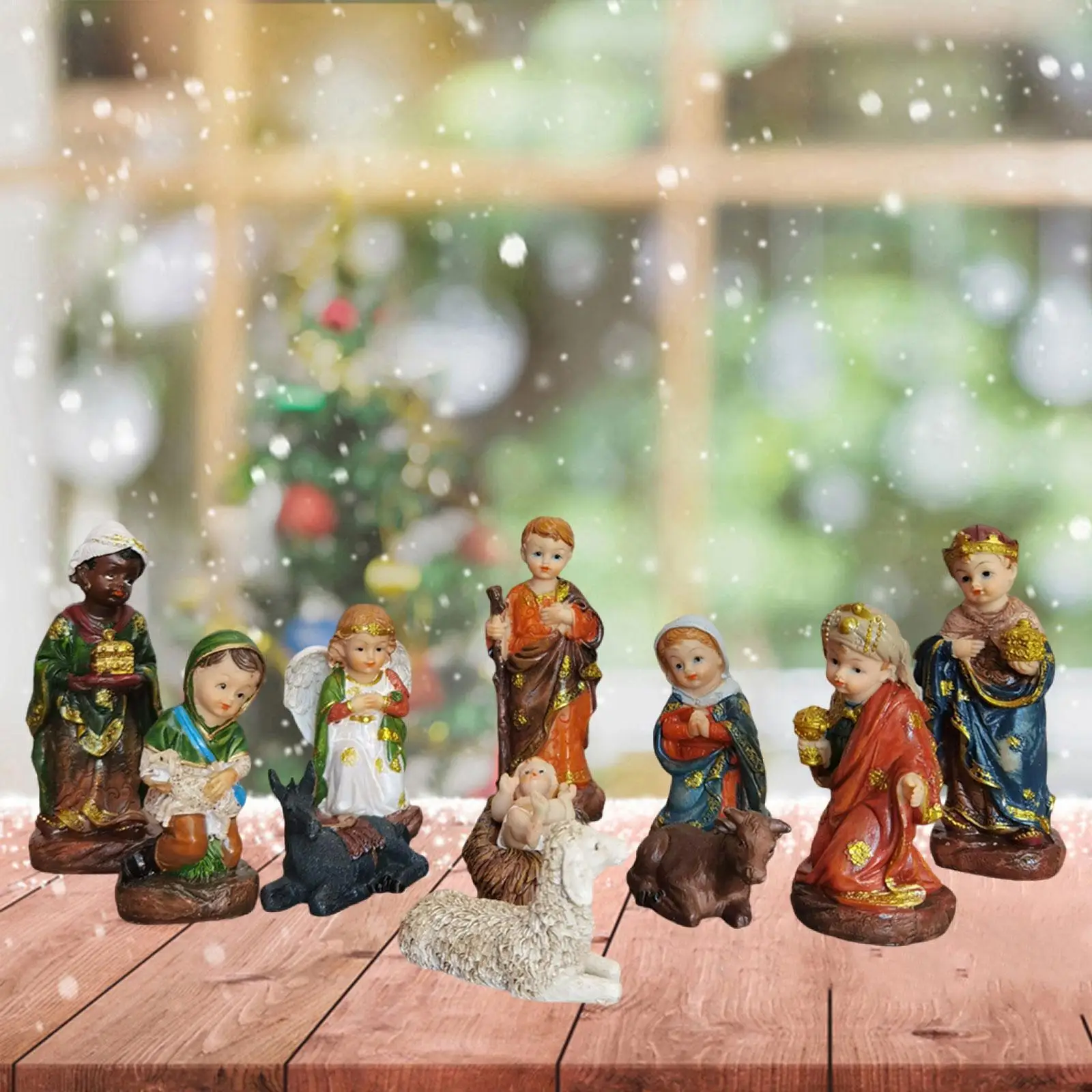 11x Nativity Figures Statue Set Xmas Sculpture Tabletop Decorations Crafts Religious Decor Resin Ornament Nativity Figurines