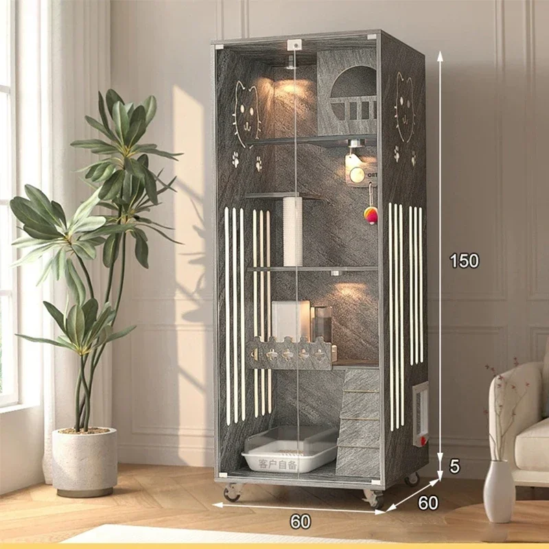 aDurable Pet House Furniture Cat Cage Household Extra Large Space Pet Show Cage   Luxury Solid Wood House Cat Villa