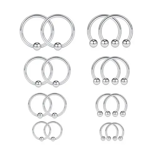 16pcs 16G Horseshoe & Captive Bead Nose Hoop Septum Earring Eyebrow Tongue Lip Nipple Helix Tragus Piercing Jewelry Rings 6-16mm