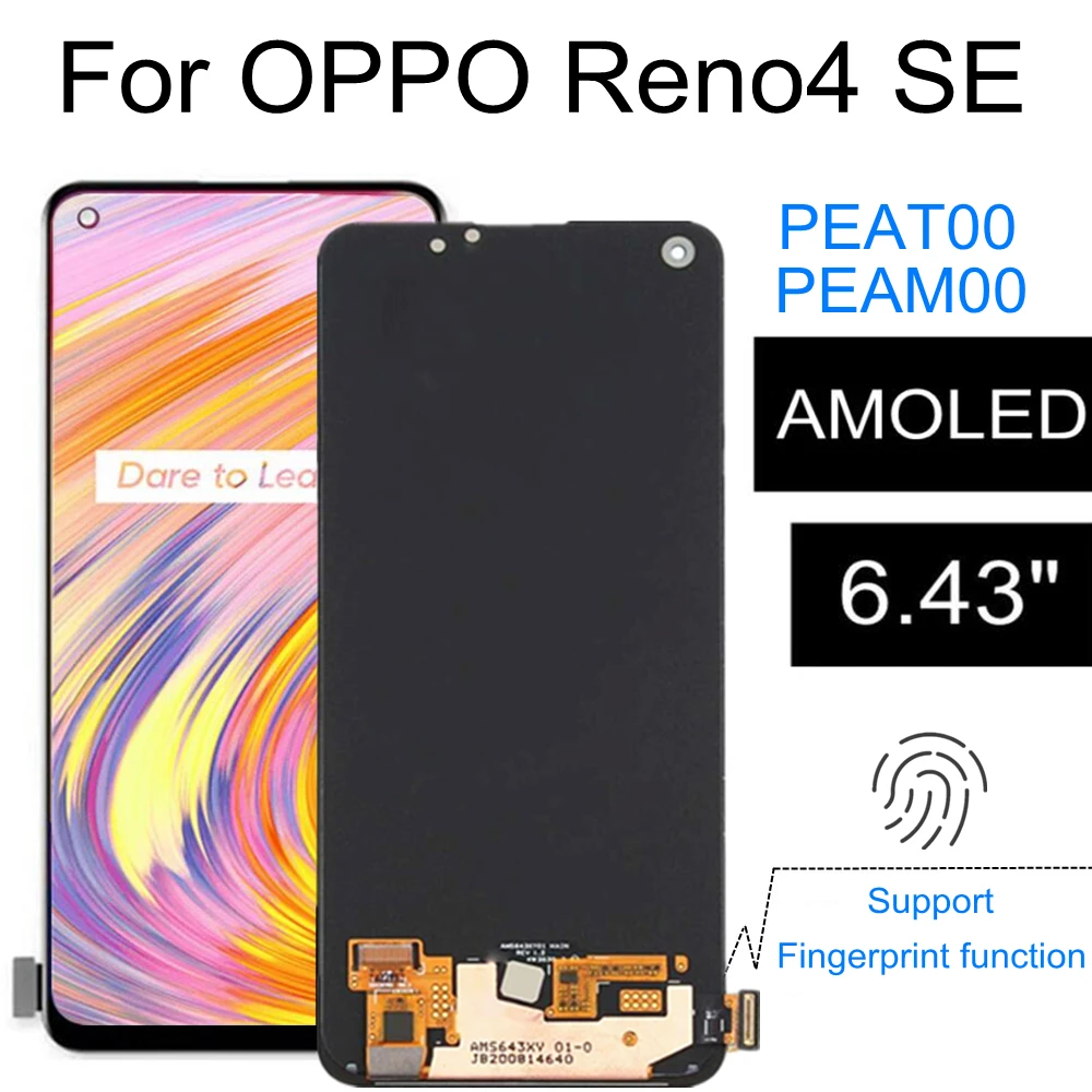 6.43  AMOLED For OPPO Reno4 SE Reno 4 SE PEAT00 PEAM00 LCD Display Touch Screen Digitizer Assembly Replacement