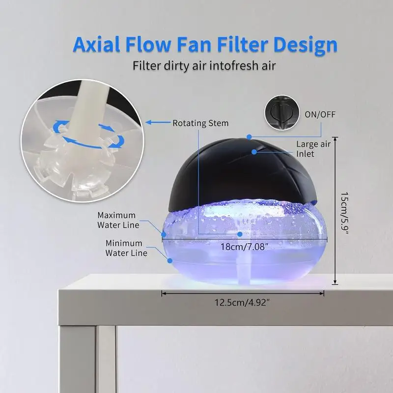 Water-Based Purifier Air Washer, Air Fresher with 7 LED Color Changing Mood Light