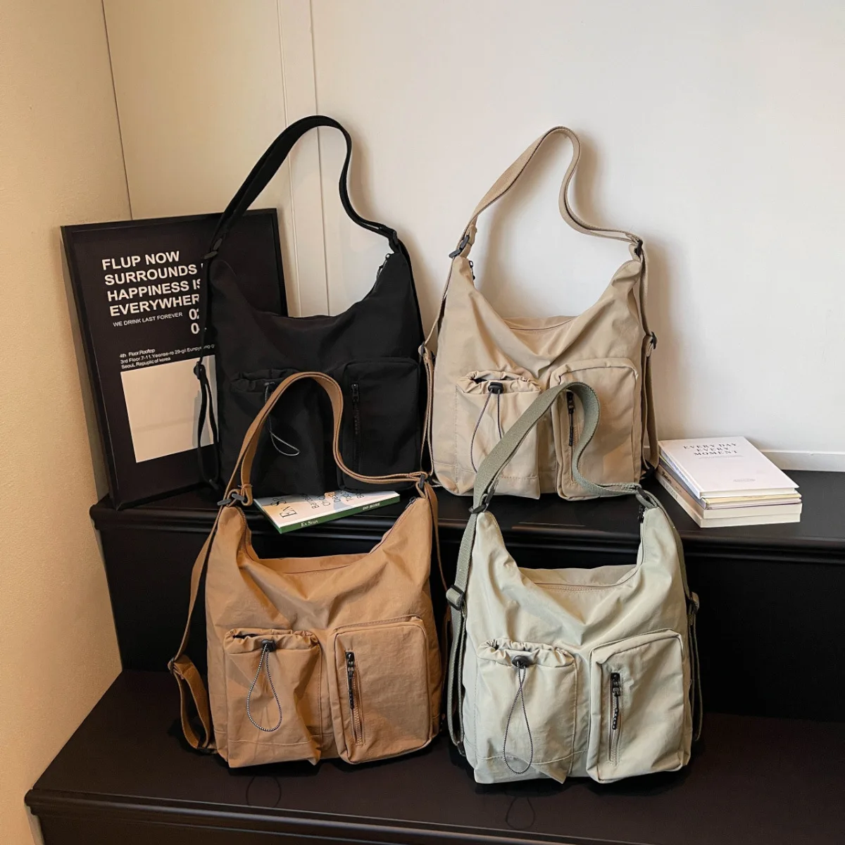 

Womens Tote Bag Fashion Lazy Casual Large Capacity Nylon Crossbody Bag Korean Style Shoulder Pocket Zipper Travel Bags