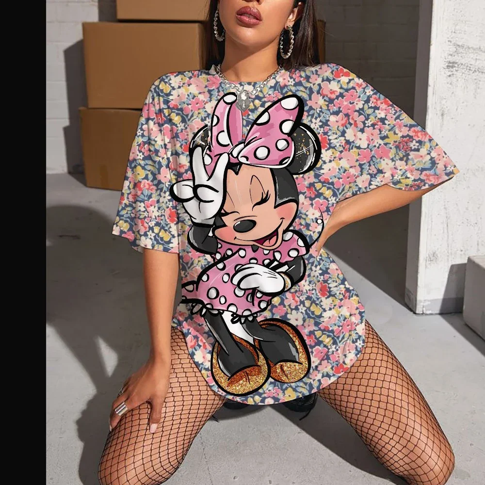 

Disney Cute Cartoon 2025 Mickey Mouse Printed Women's T-shirt Street Short Sleeved Fashionable Casual Wear Summer