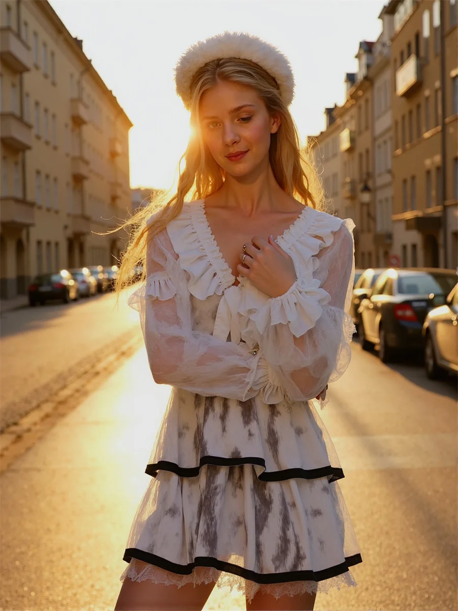 Kurtki damskie z marszczeniami, falbankami i bufiastymi rękawami, topy damskie na jesień, kontrastowe, w stylu kowbojskim, do pracy, oversize, w stylu brytyjskim, modne, pikowane.