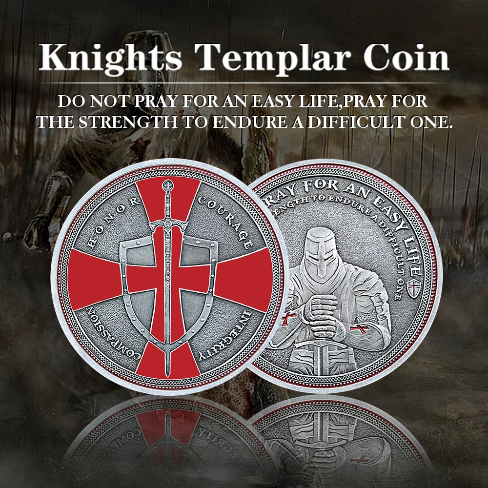 

Knight Templar Red Cross Challenge Coins collection Christ Armored Soldier Do Not Pray For An Easy Life Commemorative coins Gift