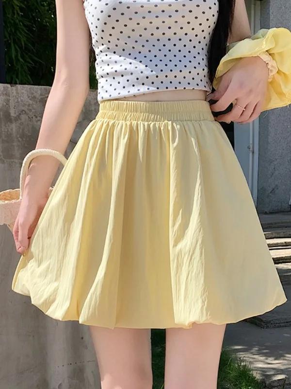 Sweet Versatile  Color Pumpkin Safety Pant Half Skirt Women's High Waist Pleated Gown Casual Wear A-Line Skirt