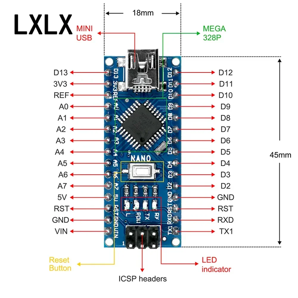 1 pièces Nano V3.0 ATMEGA328P Mini/Type C Compatible avec le chargeur de démarrage pilote USB pour Arduino CH340 avec carte d'extension de câble USB