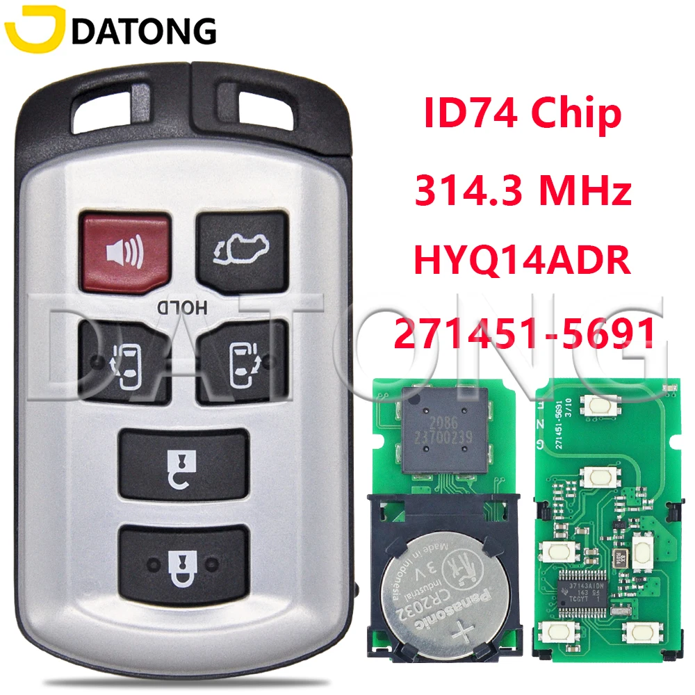 Datong World HYQ14ADR ID74 Chip 314.35FSK Keyless Go Car Remote Control Key For Toyota Sienna 2011-2020