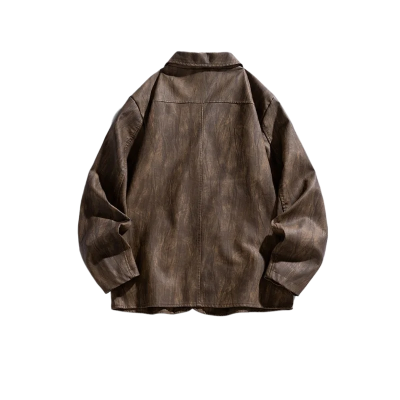 Men's lapel leather jacket autumn oversized slim motorcycle riding suit winter thickened PU leather waterproof work clothes - Image 4