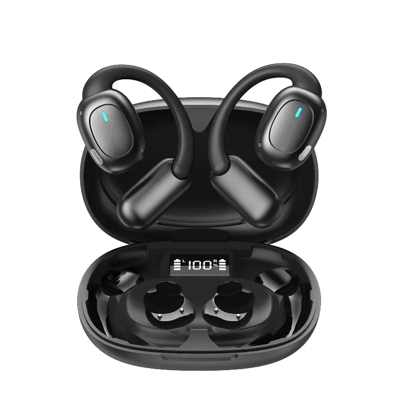ear-hanging bone conduction noise reduction digital display bluetooth headset touch motion waterproof wireless external wear
