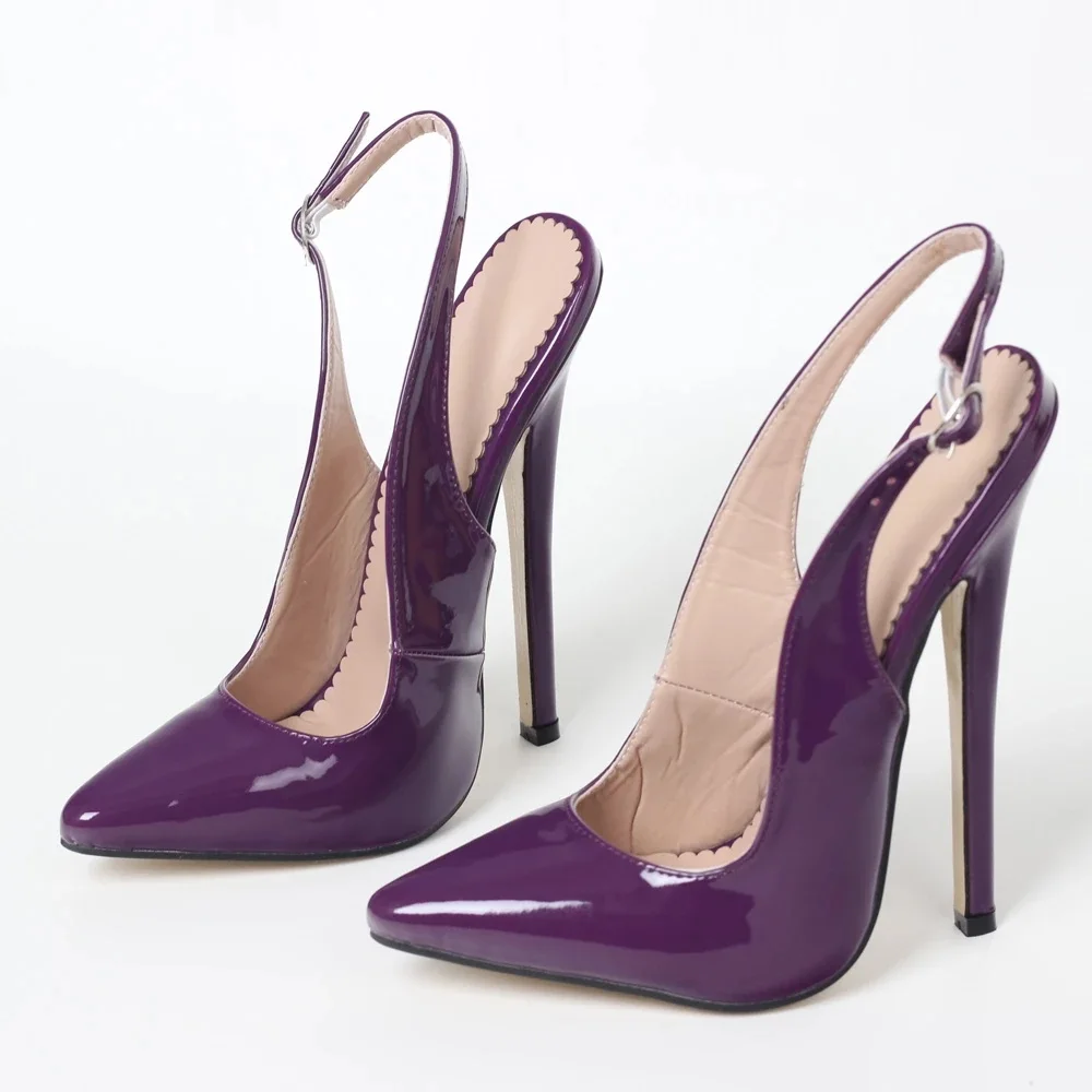 

18cm Slingback High Heels Sandals,Women Pumps,Fetish Stage Pole Dancing Shoes,Pointed Toe,Ankle Buckle,Purple,Custom Colors
