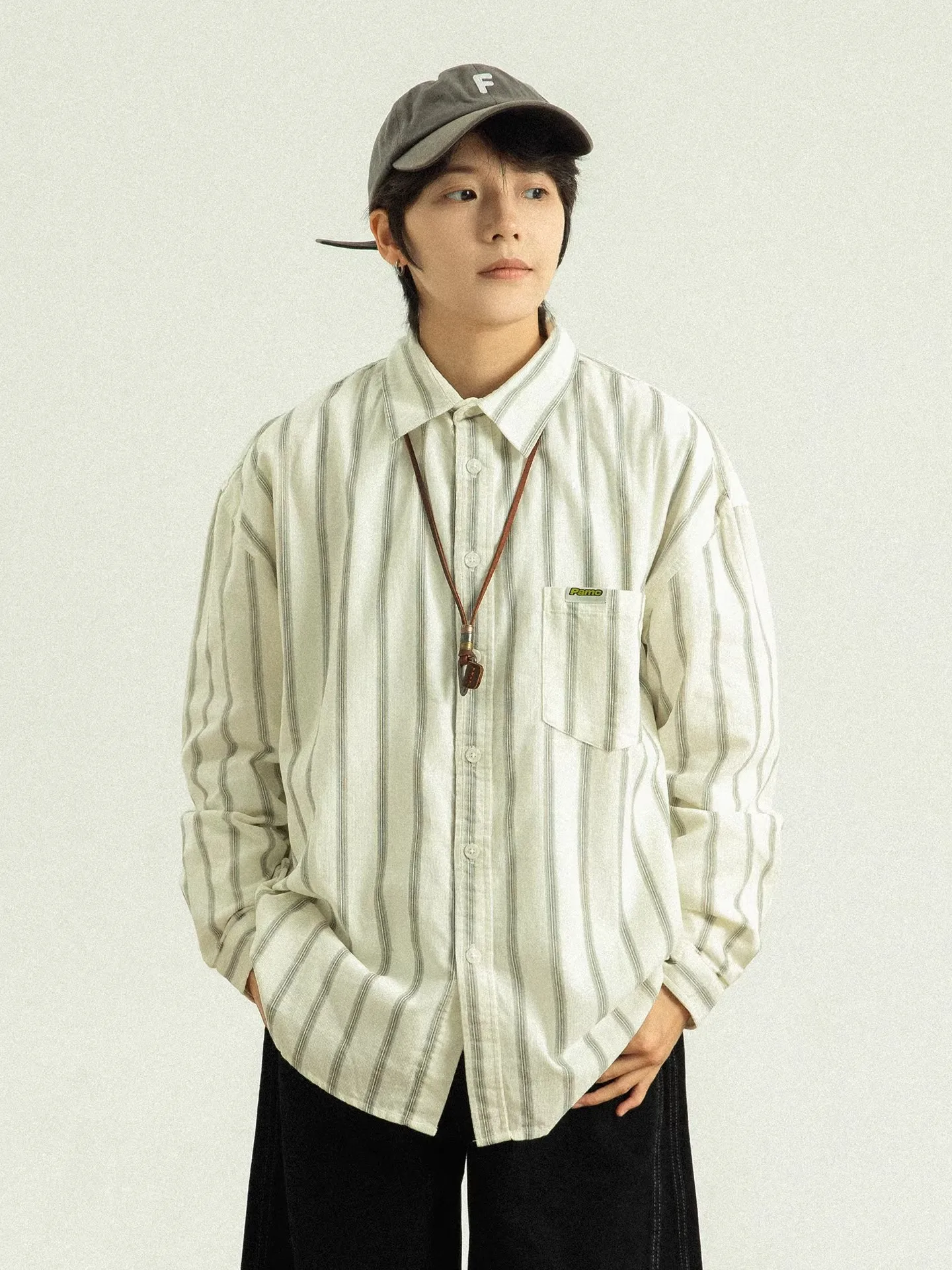 

GoodNorth Men's Casual Striped irt Loose Long Sve Vintage Japanese Sle Versatile Comfortable Cotton Spring Autumn Wear