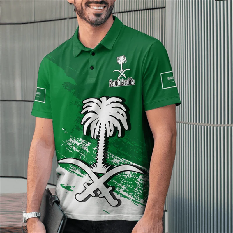 Summer 3D Kingdom Of Saudi Arabia Map Printing Polo Shirt Saudi National Day Graphic Polo Shirts Men Fashion Polos Clothing Tops