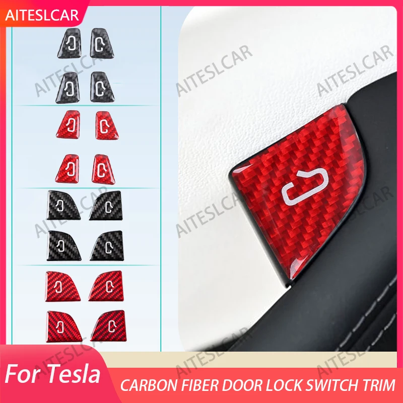 Autocollants de garniture de bouton de commutation de porte intérieure de voiture en Fiber de carbone, pour Tesla modèle 3 Highland 2024 modèle Y Juniper, accessoires