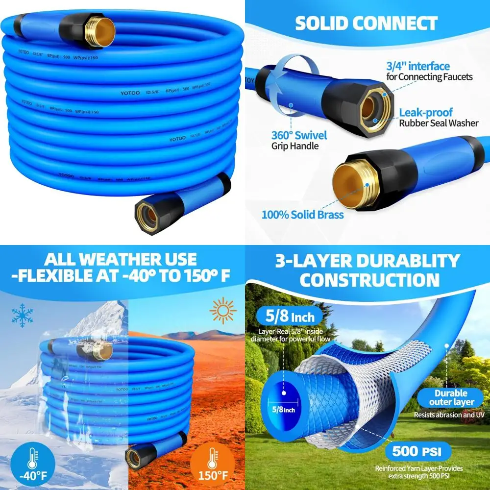 

Heavy Duty 5/8-Inch 100-Feet Garden Hose 150 PSI Kink Resistant Flexible with Swivel Grip Handle and 3/4 Inch Connectors