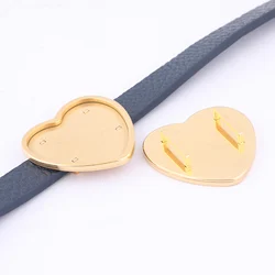 5pcs Stainless Steel Fit 25mm Heart Slider Cabochon Base Settings Diy Flat Leather Bracelet Bezel Blanks For Jewelry Making