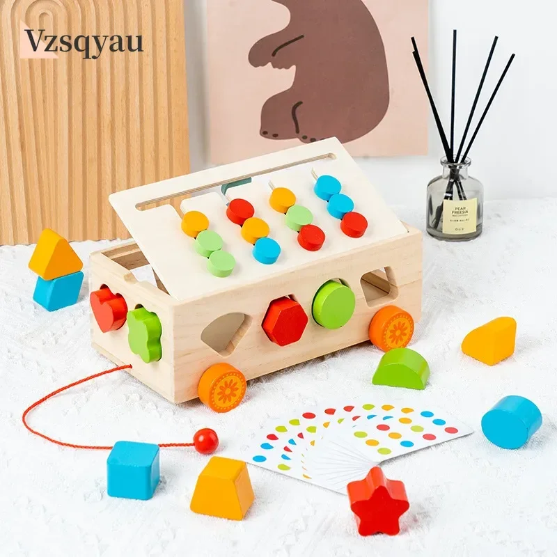 الطوب الجديد صندوق ذكاء مونتيسوري الأشكال الهندسية ثلاثية الأبعاد لغز التعليم المبكر ثلاثي الأبعاد خشبية مقترنة بنة #1