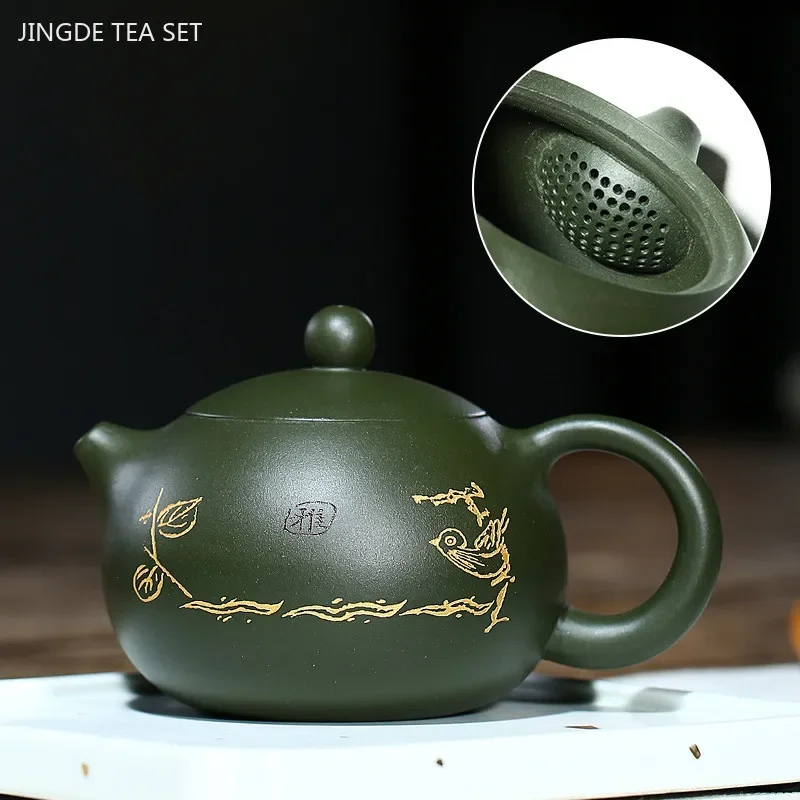 210ml Chinese Yixing Purple Clay Tea Pot Ball Hole Filter Beauty Teapot Handmade Zisha Green Mud Tea Sets Household Xishi Kettle