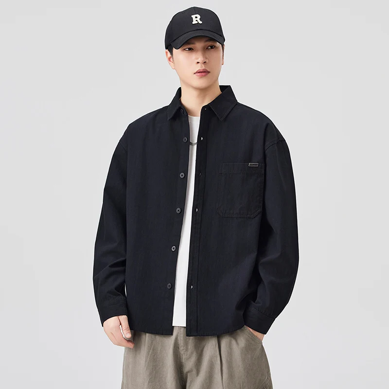 Cotton Cargo Shirts Men Vintage Fashion Japanese Streetwear Loose Causal Plus Size Long Sleeve Shirts Cityboy Blouses Tops