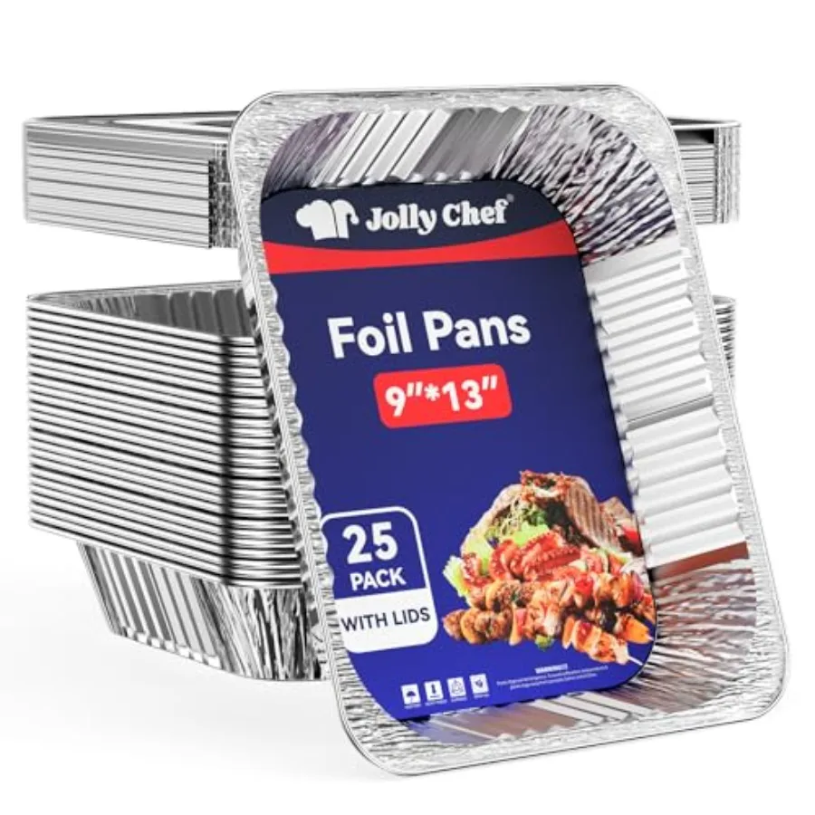 

9x13 Aluminum Pans with Lids - Disposable Foil Food Containers with Lids for Cooking, Heating, Storing, Prepping Food- Thanksgi