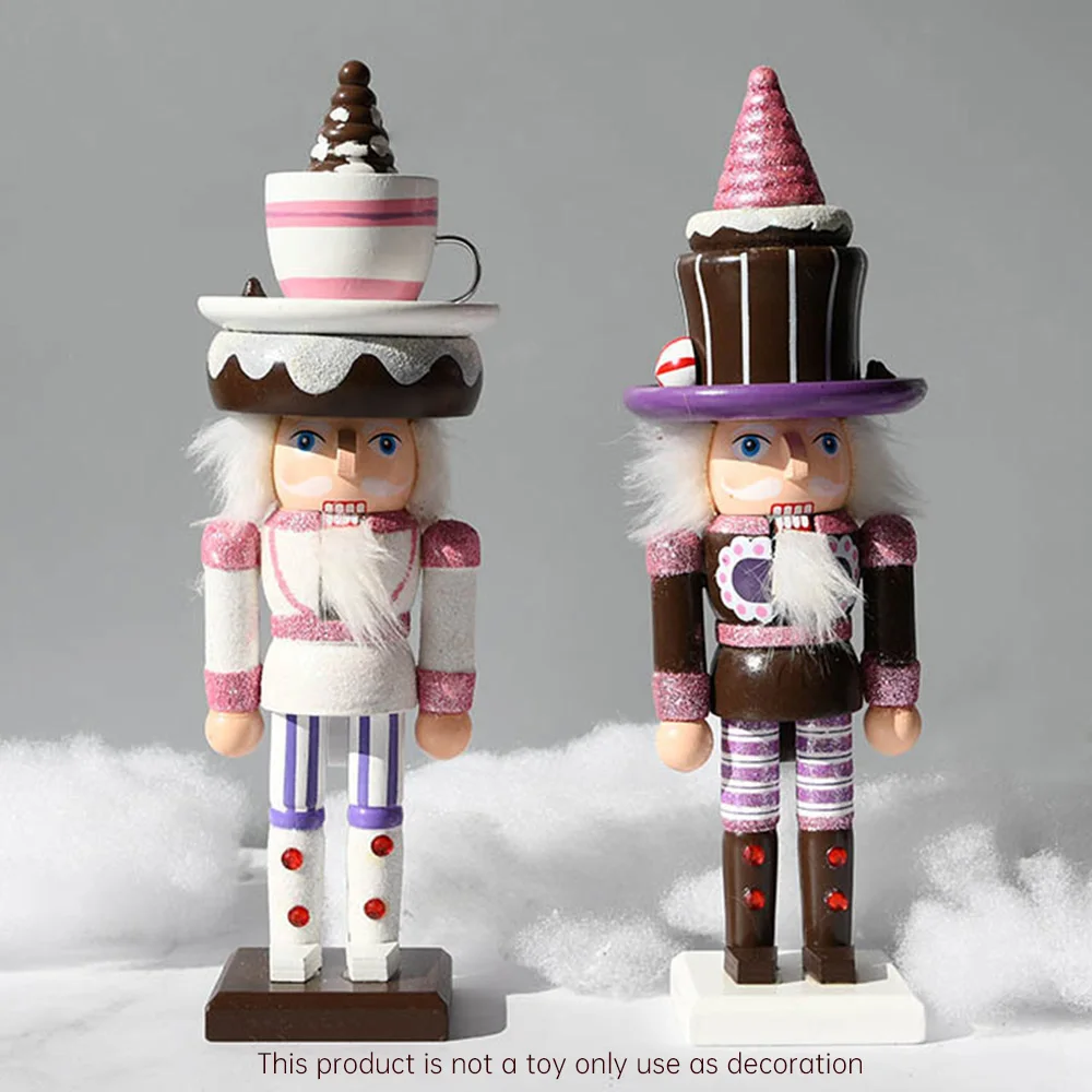 25CM Christmas Nutcracker Cake ice cream pink color Wooden Handicraft Sculpture Ornament Creative Festival Gifts Home Decoration