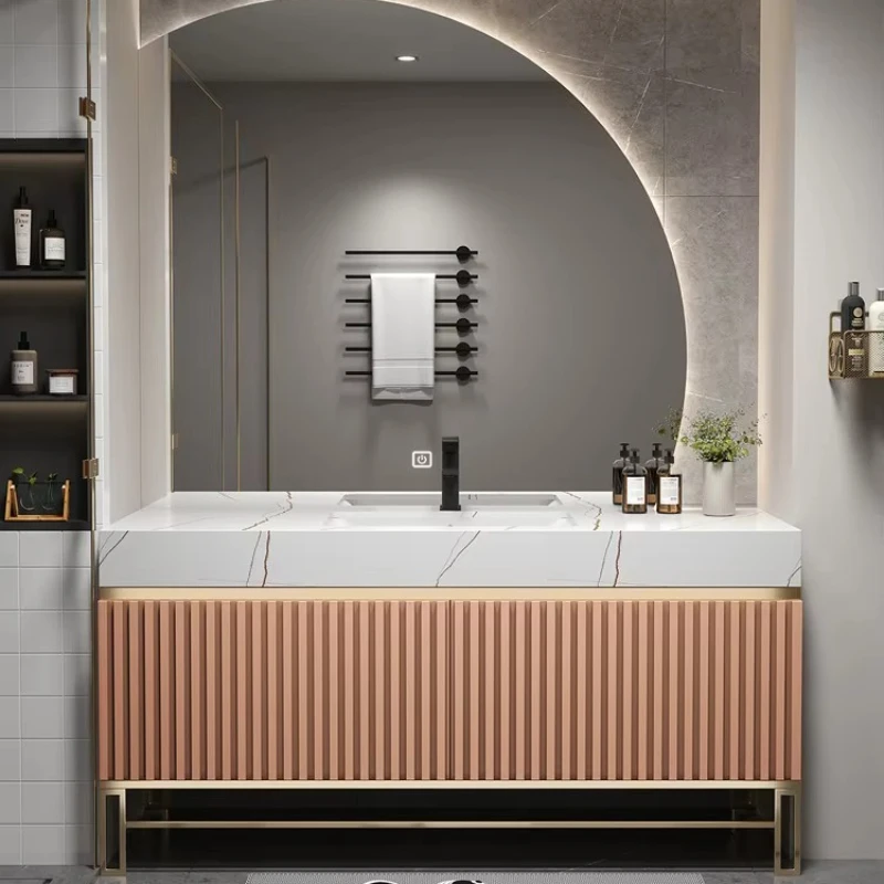 

Stylish luxury rectangular wall-mounted waterproof plywood bathroom cabinet with mirror and basin