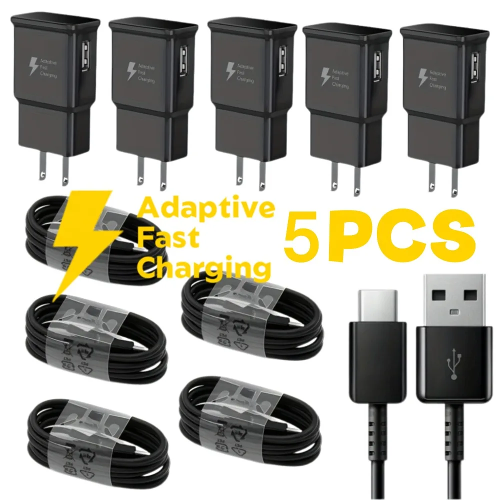 

5 шт. USB-зарядных устройств для быстрой зарядки, адаптеры-блоки для Galaxy S24, Android, Xiaomi