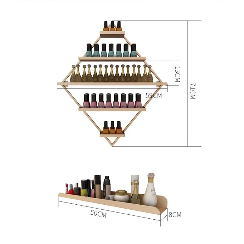 Nordic Golden Nail polish shelf Set Nail Shop Display Stand Wall Hanging Cosmetics Shelf Nail Polish Display Rack Diamond Shape