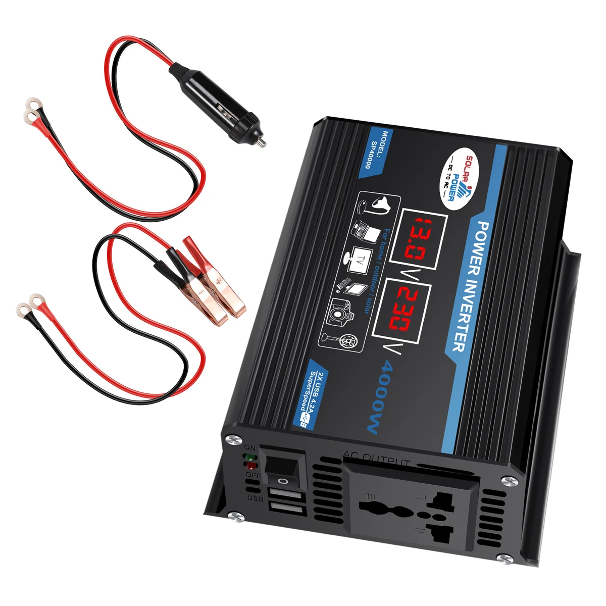 Convertidor de inversor de corriente para coche, adaptador de cargador, transformador de voltaje Dual USB, sinusoidal modificada, pico de 600W, 12V a 220V