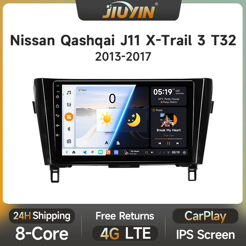 JIUYIN Wireless CarPlay Android 13 Auto 10.1inch Radio For Nissan Qashqai J11 X-Trail 3 T32 2013-2017 Car Multimedia GPS 2din
