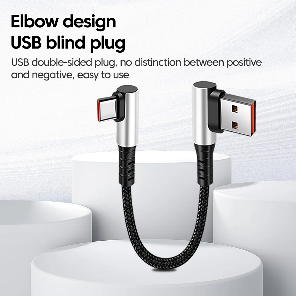 0.25M 6A 90 Degree Usb Type C Cable Short Usb Charger Cable USB C Charging Cable for Iphone 15 Power bank Portable Mini Cable