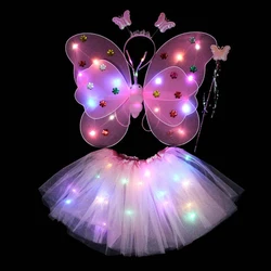 LED Light Butterfly Wings Girls Cosplay Costume Birthday Princess Dress Angel Luminous Wings Light Tutu Skirt Party Dress Up