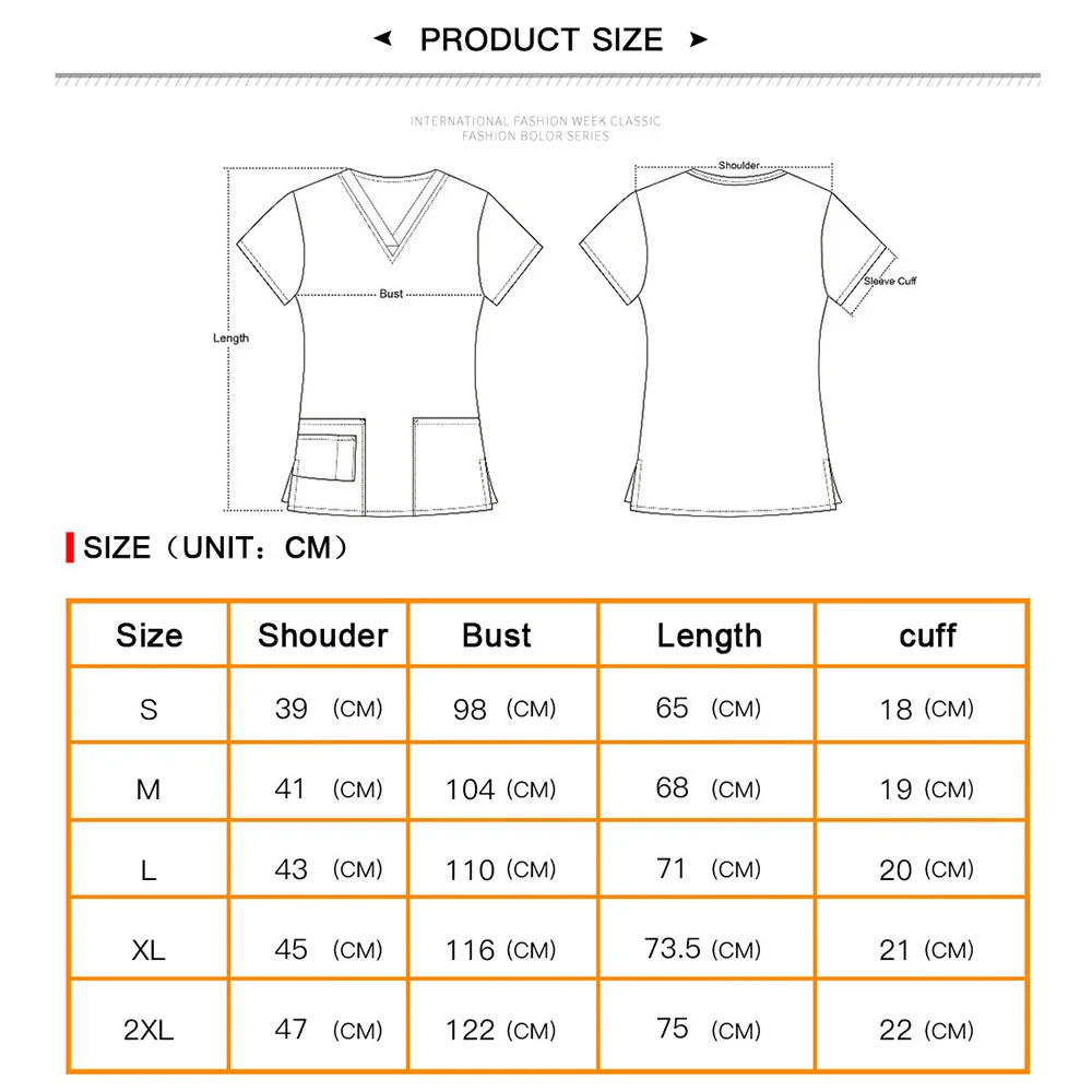 Summer Women's Short Sleeve V-neck Pocket Care Workers T-shirt Tops Summer Workwear Top Sexy Printed Nurse Uniform Clinic Blouse