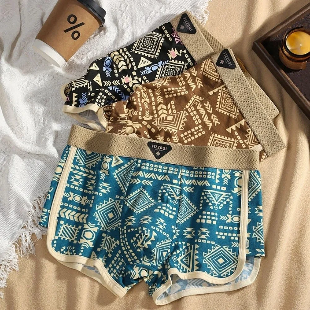 

3Pcs Breathable Plus Size Men's Boxer Briefs Mid Waist Elastic Printed Panties Seamless Lingerie Underwear for Man Male