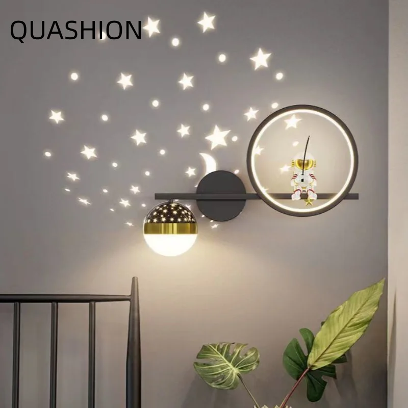 Astronaut LED Wall Lamp 3 Color Switchable Star Projection Night Light Sconce W/ Starry Sky Decor For Kids Bedroom Living Room
