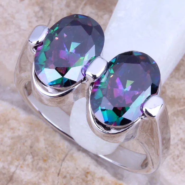 Terrific Colorful Black Rainbow Cubic Zirconia Unisex Style Fashion Jewelry Ring Size 6 / 8 E665