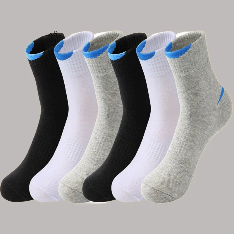 

6 Pairs 2024 New Fashion High Quality Mens Cotton Socks Black White Casual Breathable Solid Color Sport Socks